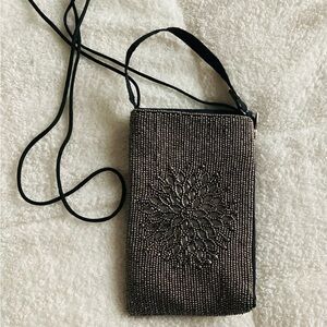 Bamboo Traders Elegant Black Beaded Crossbody Bag